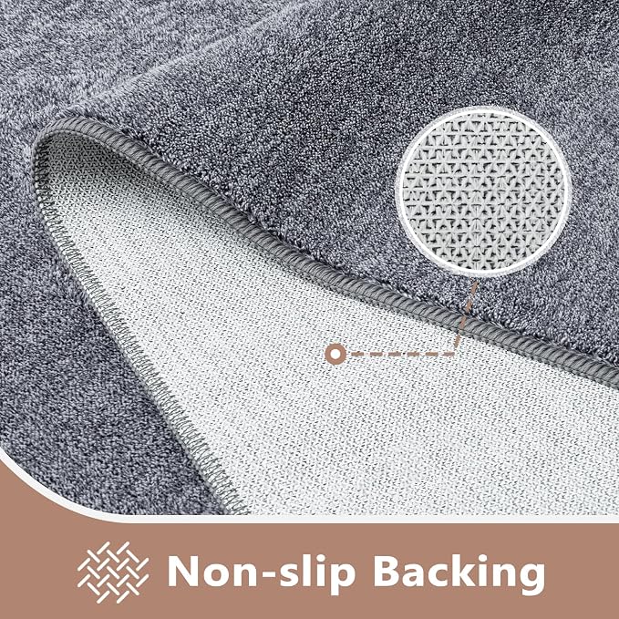 FinRèc Low Pile 5x7 Washable Area Rugs for Bedroom Living Room, Thin Rug Solid Color, Non-Slip Carpet Indoor for Home Decor (Grey Blue/White)