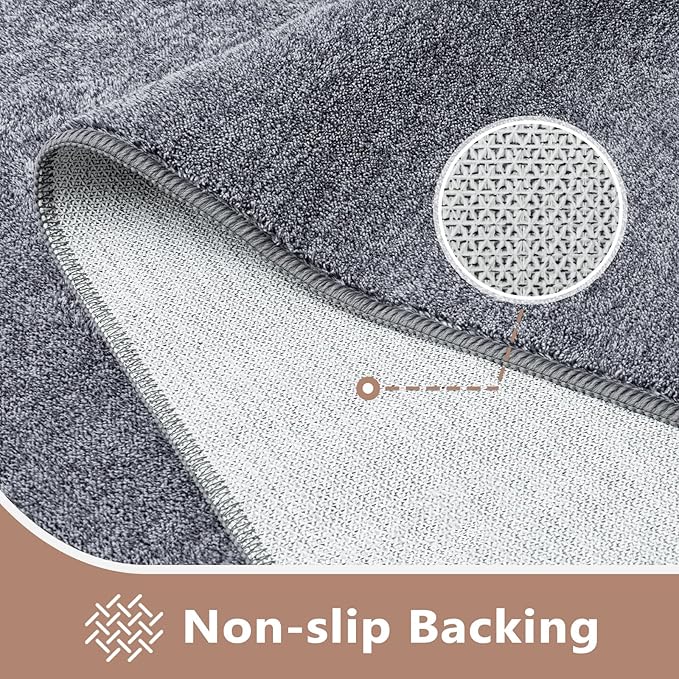 FinRèc Low Pile 6x9 Washable Area Rugs for Bedroom Living Room, Thin Rug Solid Color, Non-Slip Carpet Indoor for Home Decor (Grey Blue/White)