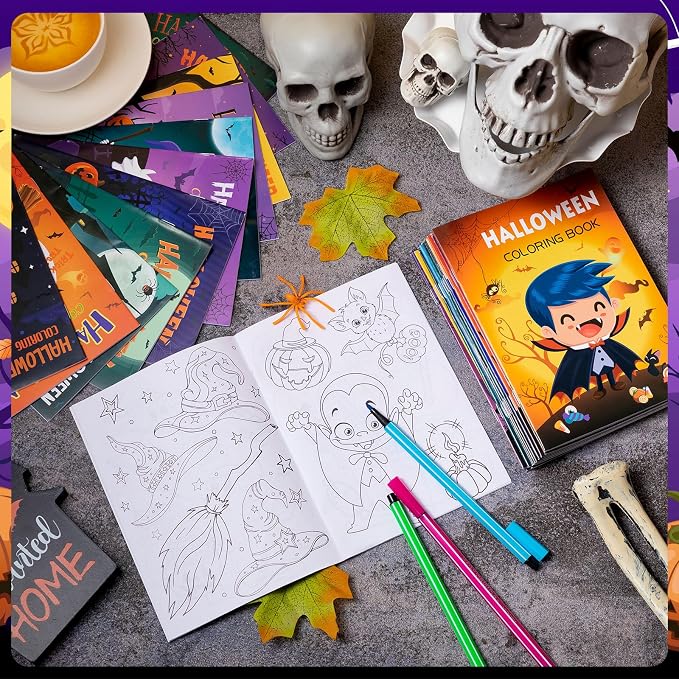 Liliful 144 Pcs Halloween Coloring Book Bulk for DIY Art Stress Relief Drawing Book with Ghost Pumpkin Patterns for Adults, Halloween Party Favors, Goodie Bag Filler and Holiday Gifts