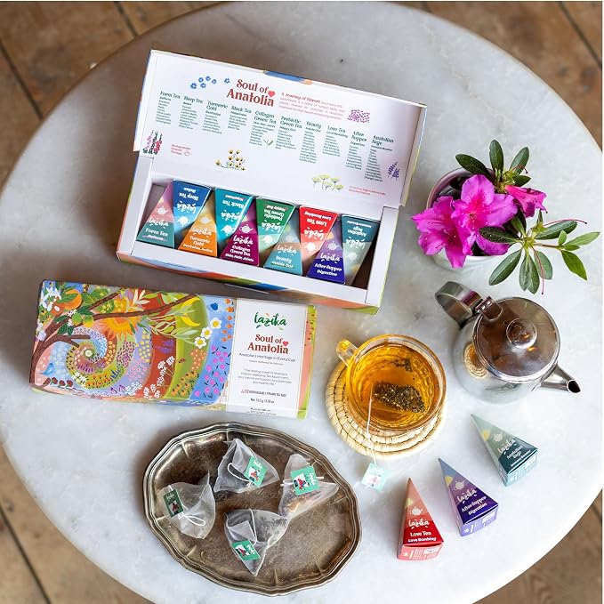 Lazika Tea Sampler with Premium Presentation Box, 10 Counts, Mothers Day Gifts, 2 of Each Blend Individually Wrapped, Black, Green and Herbal Tea Variety Gift Set, Collection with Pyramid Infuser Bag