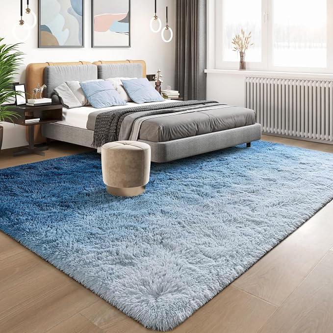 Tepook Fluffy Large Rugs for Living Room, Area Rug 6x9 Soft Carpet for Bedroom, Modern Shaggy Rug for Kids Boys Girls, Plush Indoor Nursery Home Decor Rug with Non-Slip Bottom, Gradient Navy Blue