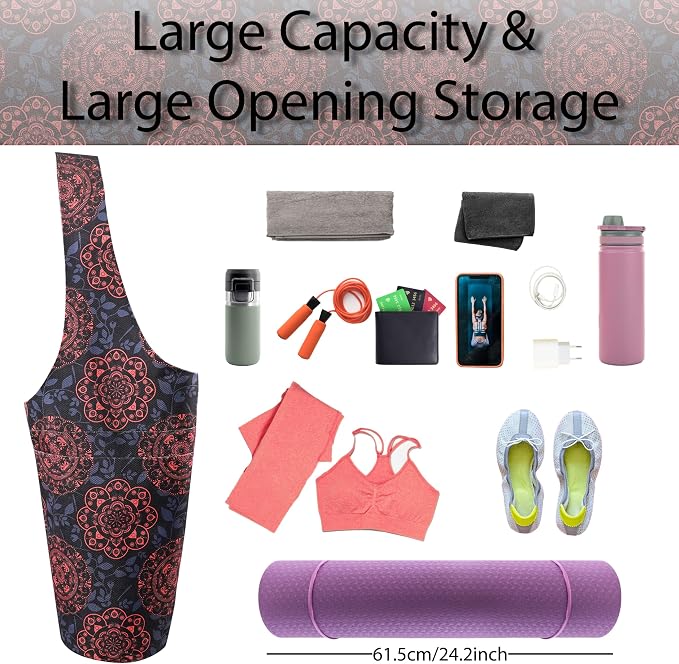 Yoga Mat Bag Yoga Tote Bag with Large Pocket and Zipper Pocket Yoga Mat Bag Carrier Fit Most Size Mats and All You Stuff