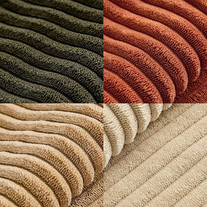 MIULEE Rust-Olive Green Decorative Throw Pillow Covers 20x20 Inch Set of 4 Boho Color-Clash Cushion Cases Farmhouse Pillow Cases Corduroy Striped Home Decor for Couch Sofa Living Room Bed