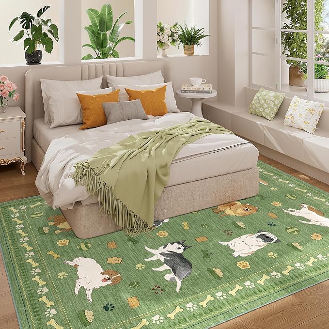 DUKINO 6x9 Washable Dog Area Rug for Living Room Non Slip, Green | Non-Shedding, Stain Resistant, Soft Animal Carpet for Bedroom Kids Playroom Nursery Dining Room Farmhouse, Pet & Kid Friendly