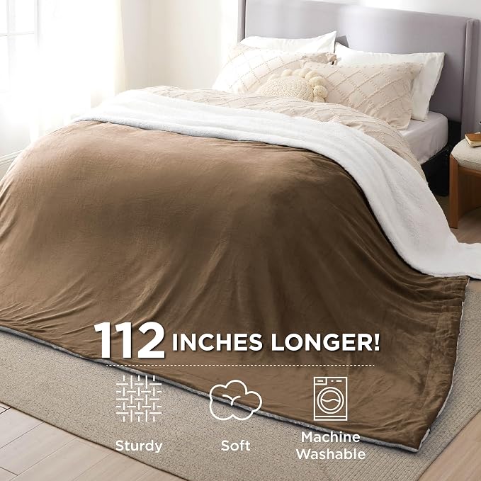 Bedsure GentleSoft Sherpa Fleece Cal King Blankets for Bed, Non-Heated, Thick and Warm Oversized Throw for Women and Men, Soft Fuzzy Plush Large Blanket for Winter, Camel, 112x98 Inches