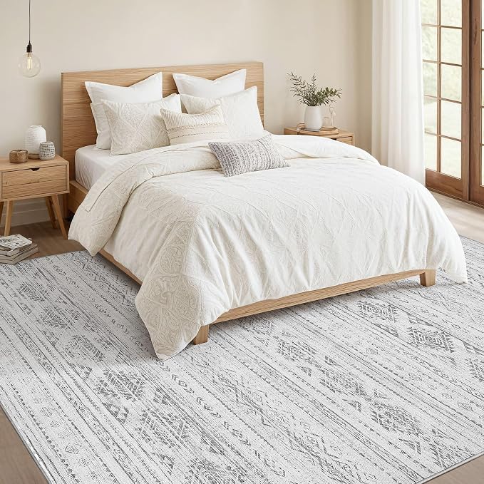 Nakagishi Boho 5x7 Area Rug Living Room Rugs Machine Washable Dark Gray | Soft, Pet & Kid Friendly, Carpet for Living Room/Bedroom/Office/Kitchen/Nursery, Daily Home Decor Stain Resistant Moroccan
