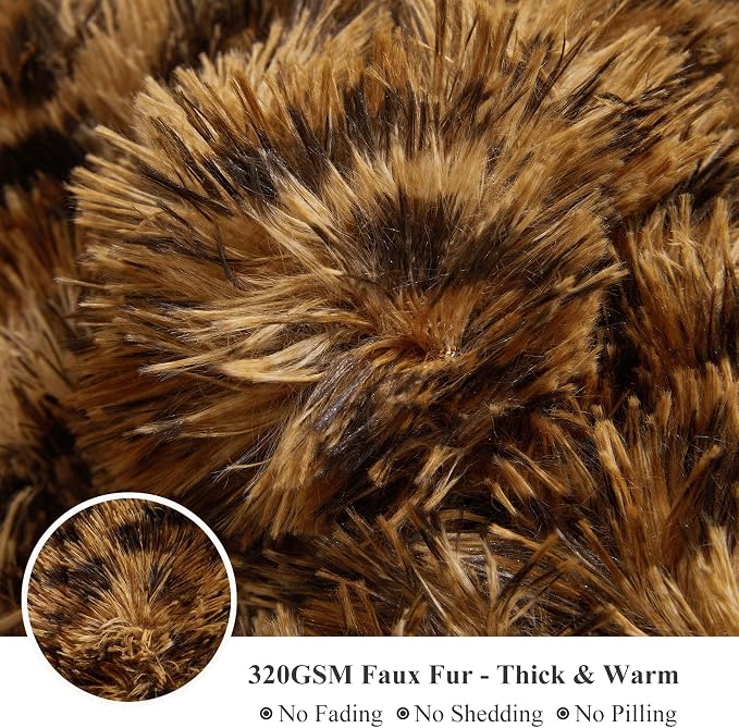 XeGe Luxury Faux Fur Leopard Print Blanket, Soft Cheetah Patterned Fluffy Bed Blanket, Shaggy Plush Decorative Couch Throw, Cute Furry Animal Print Fuzzy Throw for Sofa Bed Couch, Brown, 60x80