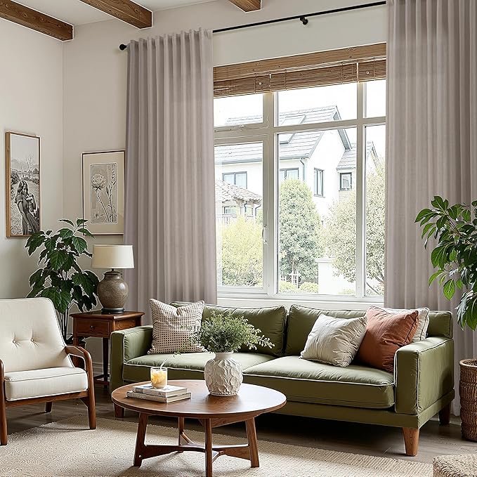 Ecru Linen Curtains for Living Room 126 Inches Long Light Filtering Semi Sheer Curtain Back Tab Rustic Farmhouse Decor Burlap Elegant Drapes Floor to Ceiling High Window for Bedroom 52x126, 2 Panels