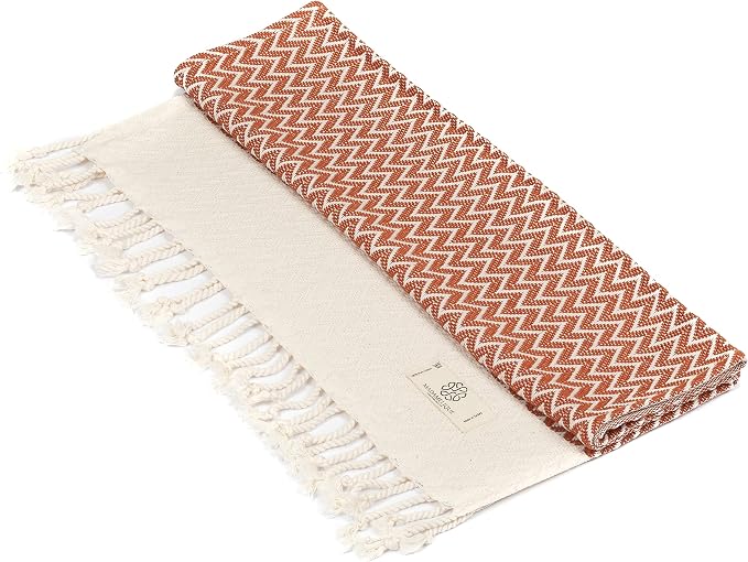 Madamelique Exclusive Hand Towels Set of 2-18 x 40 Inches - Decorative Bathroom Peshtemal Towel for Hand, Face, Hair, Yoga, Tea, Dishcloth, Kitchen and Bath - 100% Pure Cotton (Terracotta)