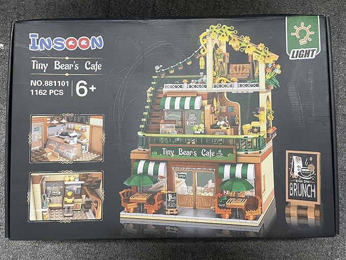 City Coffee House Building Set with Light, 1173 PCS Cafe Shop Building Block Toy with Ordering Counter Baking Room, Architecture Construction Model for Adults Teens Kids Boys Girls Ages 6-12+