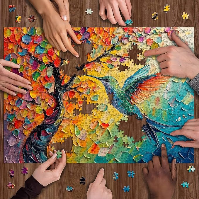 PICKFORU Hummingbird Puzzles for Adults 1000 Pieces, Nature Colorful Tree of Life Puzzle Impossible, Hummingbird Spring Jigsaw Puzzles 1000 Pieces Painting, Difficult Challenge for Adults