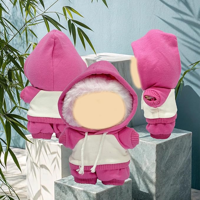 17cm Dolls Clothes,Casual Stylish Hoodies & Pants Doll Outfit Set, Stylish Doll Clothing Accessories for 17cm/15cm-Pink(No Doll)