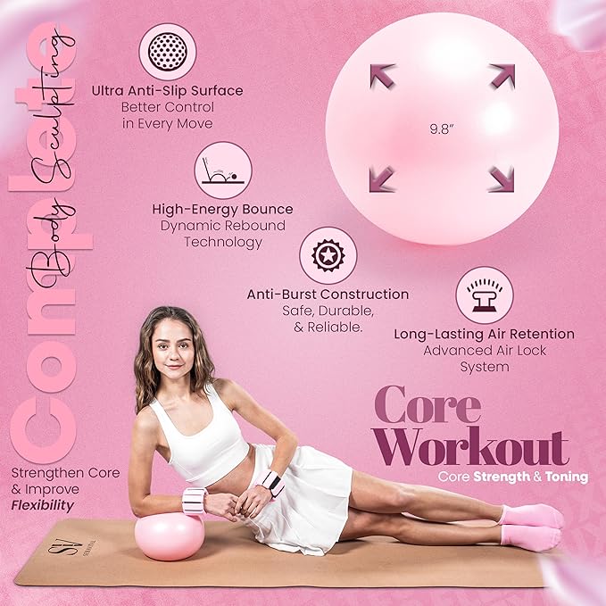 14-Piece Pink Pilates Kit for Women | Yoga Blocks | Magic Circle | Pilates Ball | Ankle Weights | 5 Resistance Bands | Pilates Sliders | At Home Pilates Kit | Beginner Pilates Equipment Set