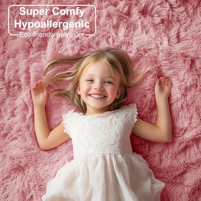 PAGISOFE Shaggy Fluffy Area Rugs Carpets for Girls Room Baby Nursery Teens Rooms 4x6 Feet Pink Plush Fuzzy Shag Rugs for Kids Bedroom Home Decor Aesthetic Coral Furry Rug, Blush