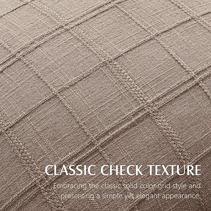 Foindtower Set of 2 Decorative Linen Check Throw Pillow Covers Neutral Farmhouse Vintage Cushion Covers Modern Boho Home Decor for Sofa Chair Couch Bedroom Living Room,24×24 Inch,Tan Taupe