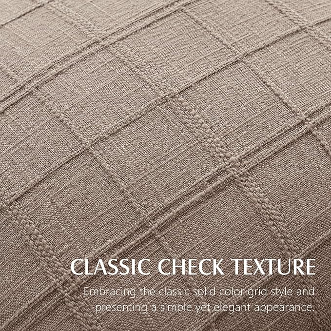 Foindtower Set of 2 Decorative Linen Check Throw Pillow Covers Neutral Farmhouse Vintage Cushion Covers Modern Boho Home Decor for Sofa Chair Couch Bedroom Living Room,16×16 Inch,Tan Taupe