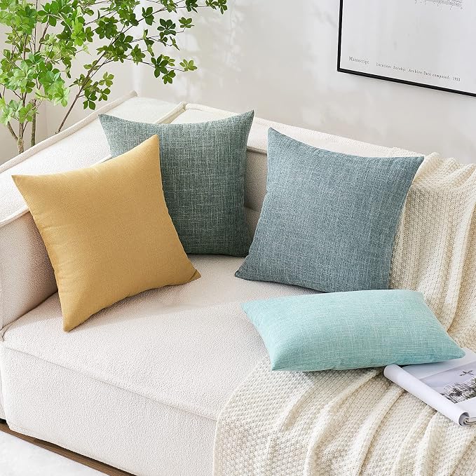 MIULEE Pack of 2 Decorative Linen Burlap Coastal Pillow Covers Farmhouse Boho Accent Pillowcases for Sofa Car Couch Bedroom Living Room Decor 18x18 Inch Teal