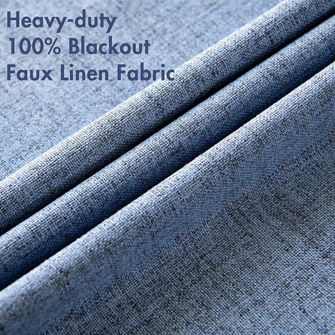 MIULEE Linen Texture Curtains for Bedroom Solid 100% Blackout Thermal Insulated Stone Blue Curtains Grommet Room Darkening Curtains/Drapes for Living Room 52x63 Inch (2 Panels)