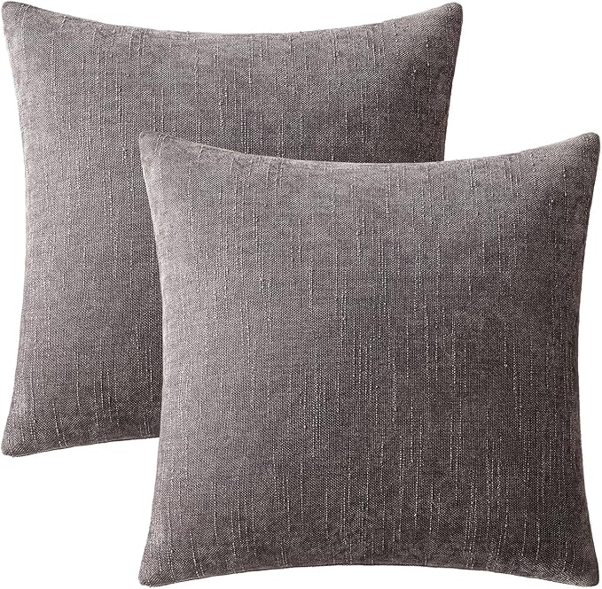 MIULEE Textured Chenille Throw Pillow Covers 18x18 Inch Charcoal Gray | Pack of 2 Decorative Soft Throw Pillows, Solid Textured Cushion Covers, Modern Home Decor for Couch Sofa Bedroom Living Room