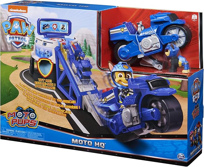 Paw Patrol, Moto Pups Moto HQ Playset Toy with Sounds and Exclusive Chase Figure and Motorcycle Vehicle