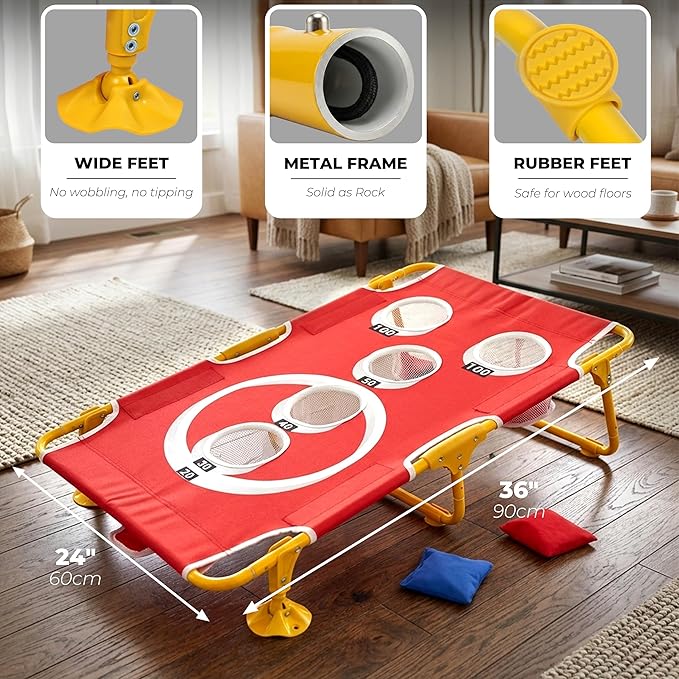 Foldable Cornhole Game Set Portable Bean Bag Toss for Family Tailgate & Beach - Metal Frame 5-Hole Arcade Style with 8 Bags & 8 Fun Games - Choose 3x2' Tailgate or 4x2' Regulation Size