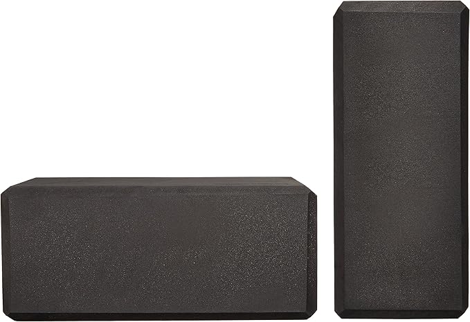 Amazon Basics Non-Slip Yoga Blocks, Set of 2, Deepen Poses, 4" x 9" x 6", Black