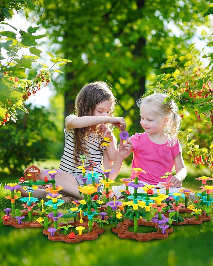 Flower Garden Building Toys for Girls: 322 PCS Kids Gardening Kit Set Gifts for 3 4 5 6 7 Year Old Toddler