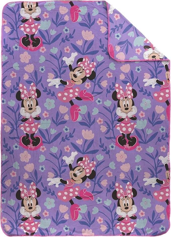 Jay Franco Kids Plush Throw Blanket – Soft & Cozy Fleece Throw for Bedroom & Couch Décor, Official Licensed Product, Purple - Minnie Mouse, 46x60 - Throw Blanket