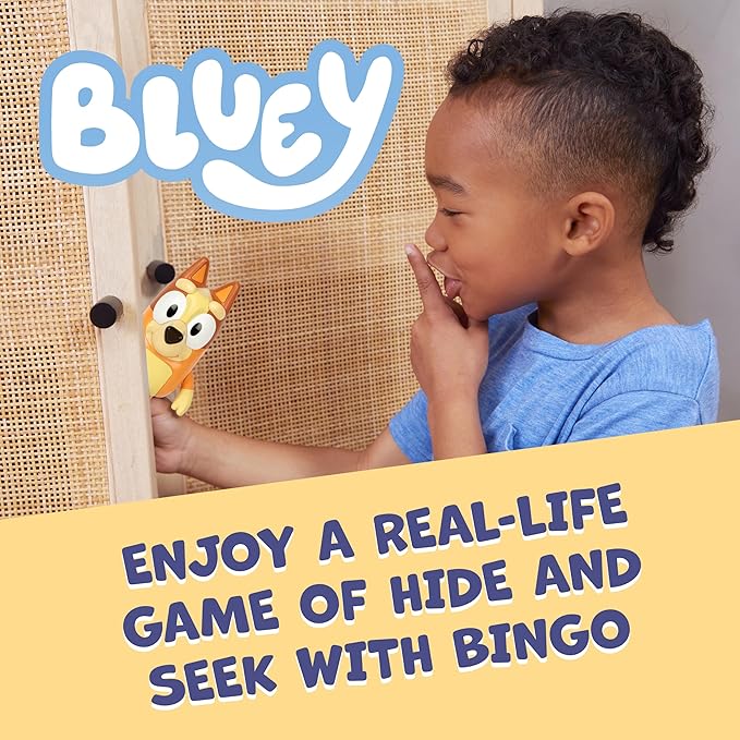 BLUEY Game Hide and Seek Electronic Bingo Figure, Articulated, Musical Kids Figurines with Dance Mode, Interactive Toddler Figurine Toys for Ages 3+