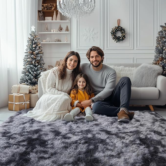 Dark Grey Fluffy Shag Rug 2x3, 2 Pcs Soft Plush Fuzzy Washable Non Slip | Modern comfy furry shaggy carpet for living room, bedroom, kids room, nursery, dorm, and baby