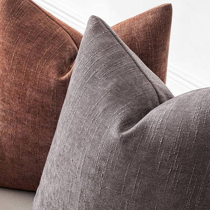 MIULEE Textured Chenille Throw Pillow Covers 18x18 Inch Charcoal Gray | Pack of 2 Decorative Soft Throw Pillows, Solid Textured Cushion Covers, Modern Home Decor for Couch Sofa Bedroom Living Room