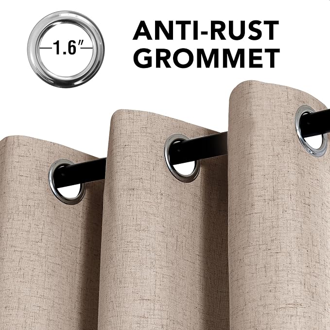 H.VERSAILTEX Linen Curtains 100% Blackout Curtains for Bedroom 102 inch Long Full Light Blocking Nature Linen Blended Window Curtains for Living Room Nickel Grommet (2 Panels, Heathered Sand)