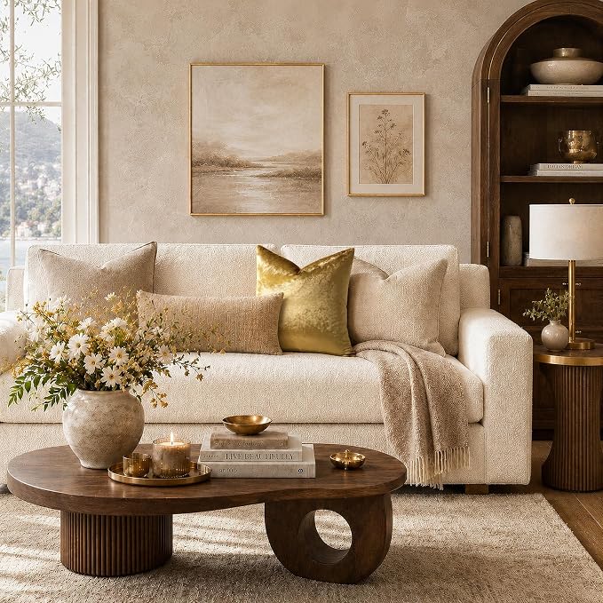 GIGIZAZA Gold Velvet Pillow Covers 24x24 Decorative Pillows Pack of 2 | Throw Pillows for Couch Sofa,300gsm Soft Textured Fabric,Modern Square Accent Pillowcases,Luxury Cushion Covers