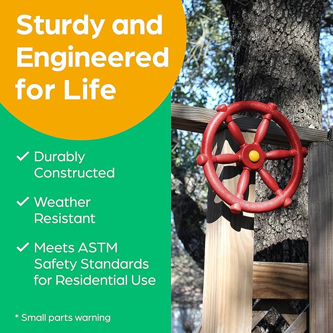 Jungle Gym Kingdom Swing Set Accessories - Pirate Ship Steering Wheel for Kids Outdoor Playhouse, Treehouse & Backyard Playset - Playground Equipment (Red)