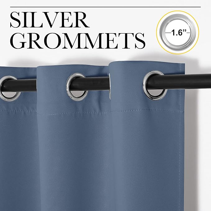 NICETOWN Short Curtains for Kitchen, Stone Blue, 1 Pair, 42 inches Wide by 78 inches Long, Thermal Insulated Solid Grommet Blackout Window Treatment Curtain Panels for Loft, Cafe