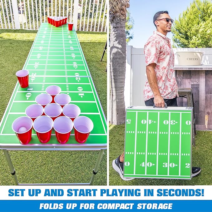 GoPong 8 Foot Portable Beer Pong/Tailgate Tables (Black, Football, American Flag, or Custom Dry Erase)