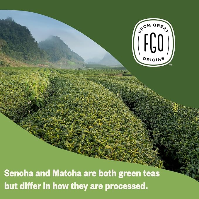 FGO Organic Japanese Matcha + Green Tea, 100 Count, Eco-Conscious Tea Bags, Resealable Bag, Packaging May Vary (Pack of 1)