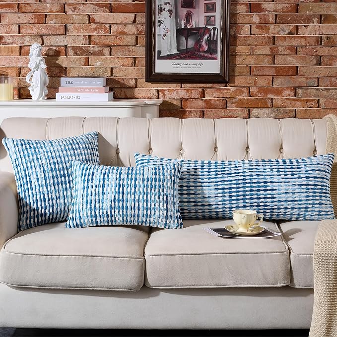 Boho Chenille Pillow Cover Decorative Tufted Pillowcase for Couch Bed Sofa Bedroom Living Room Modern 12 x 20-Inch Sky Blue