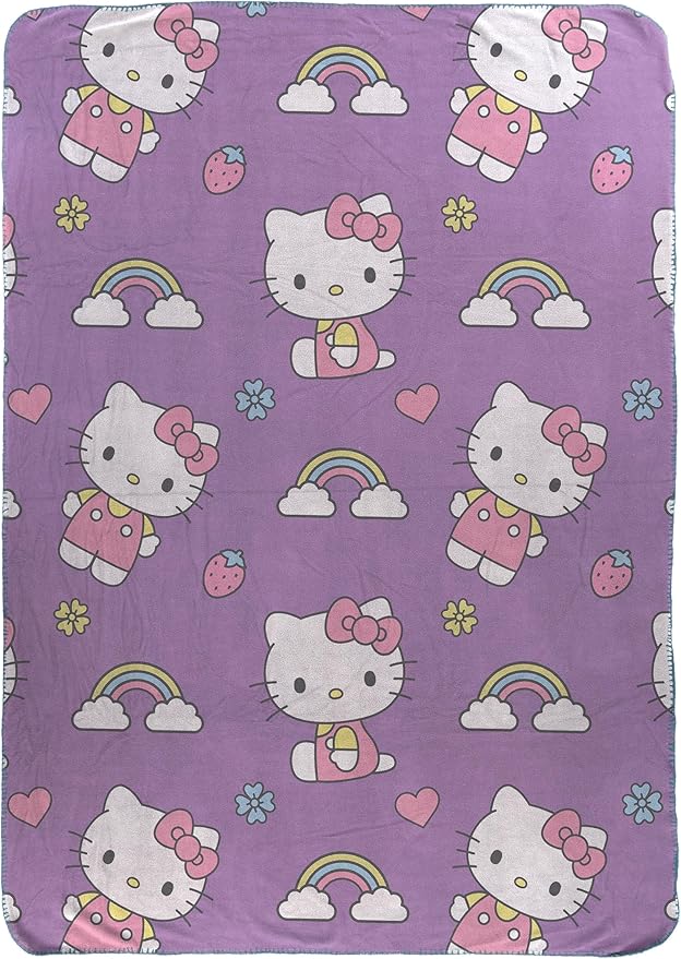 Jay Franco Plush Throw Blanket – Soft & Cozy Fleece Throw for Bedroom & Couch Décor, Official Licensed Product, Purple - Hello Kitty, 46x60 - Throw Blanket