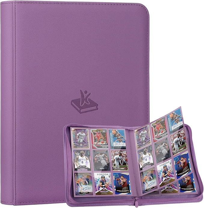 Trading Card Binder 9 Pocket - 180 Cards Capacity, Side Loading Card Album with Zipper Closure, Card Collection Holder for TCG, Game Cards, Sports Cards, Yugioh（Purple）