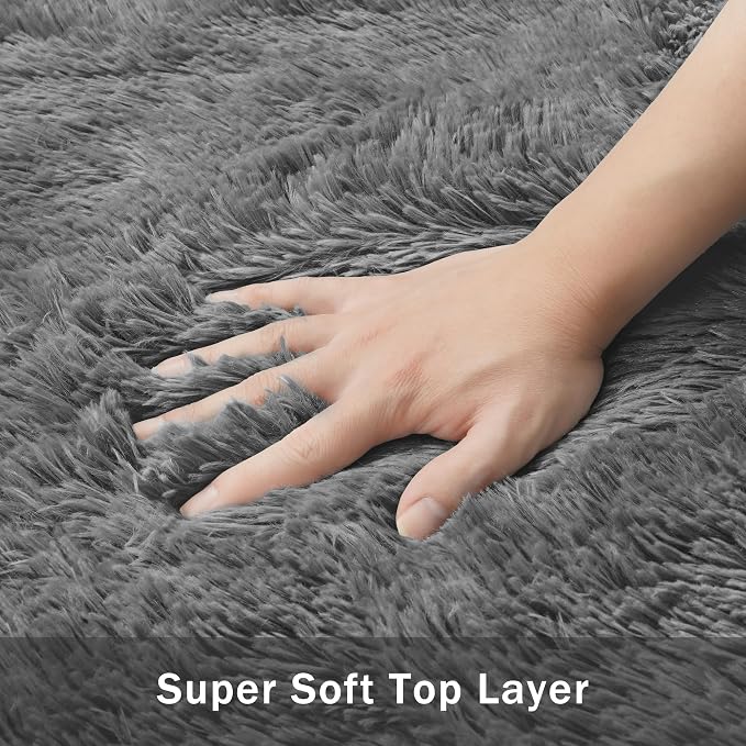 5x8 Area Rug for Living Room:Ultra Soft Fluffy Shag Dark Grey Rugs,Large Fuzzy Plush Indoor Non Slip Carpet Washable Rug for Bedroom Kids Nursery Office Dorm Modern Decor(Dark Grey 5'x8')