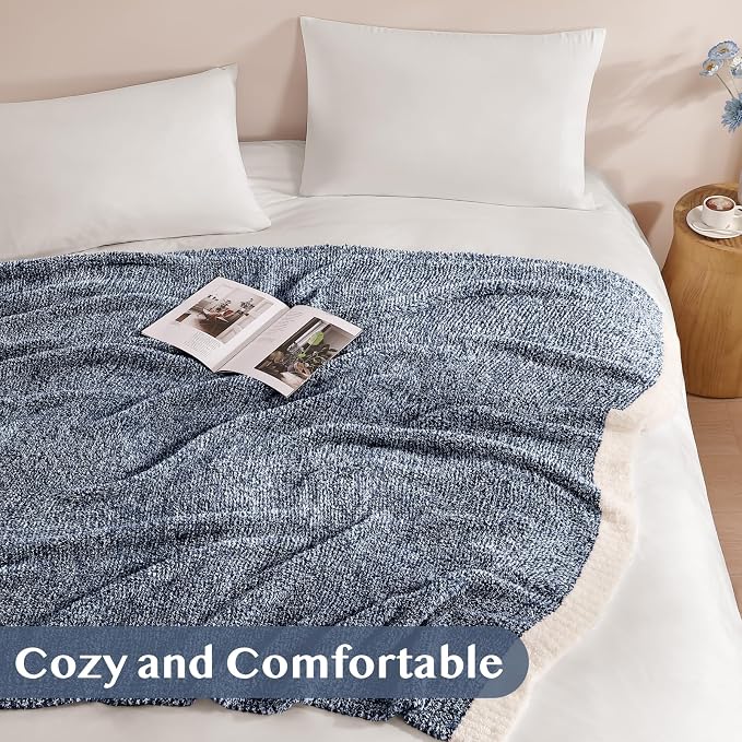 Soft Throw Blanket for Couch-Cozy Reversible Knitted Blankets | Lightweight Warm Fluffy Decor for Women, Mom, Her & Girls, Sofa, Chair, Bed, 50x60in, Cationic Dyeing Navy Blue