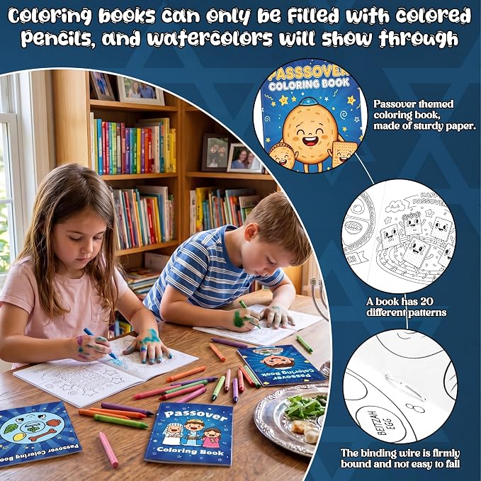 Liliful 144 Pcs Passover Coloring Book Bulk Mini Coloring Books with Bible Story & Seder Plate Designs, Ideal for Church Events, Holiday Activities & Passover Gifts