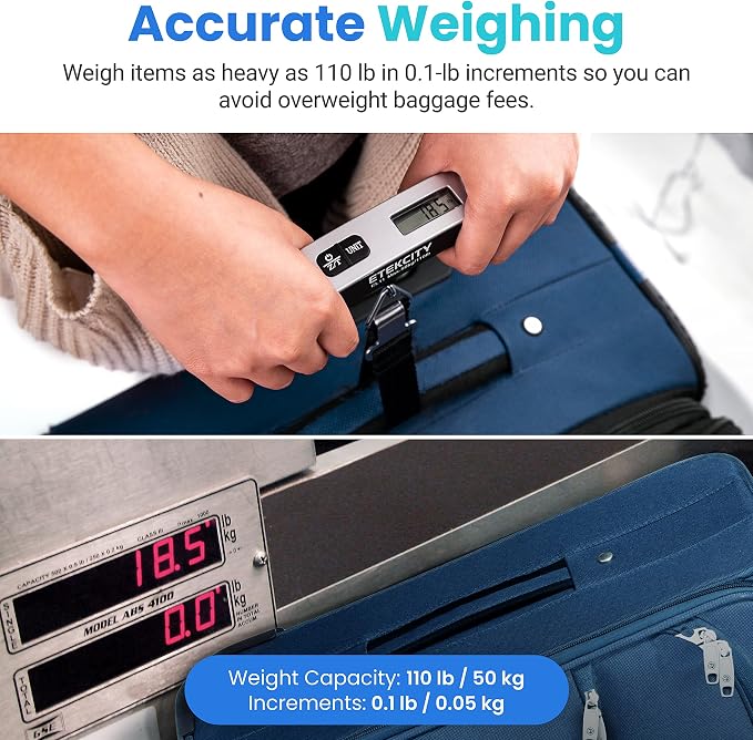 Etekcity Scale for Body Weight, Digital Bathroom Weighing Machine & Luggage Scale, Digital Weight Scales for Travel Accessories Essentials, Portable Handheld Scale with Temperature Sensor