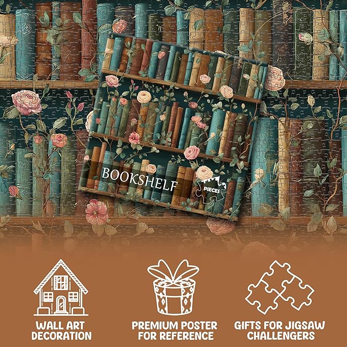 Puzzle 1000 Piece for Adults Jigsaw Featuring Aesthetic Home Decoration Unique Gift for Cat Lovers Premium Large Puzzle for Family Fun (Books&Blooms Puzzles-1000pcs)