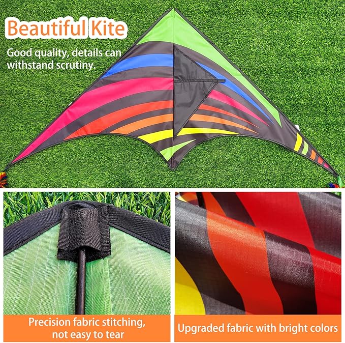 Mint's Colorful Life Delta Kite for Kids & Adults, Extremely Easy to Fly Kite for Beach Trip, Best Kites for Beginners, 300ft String Handle Included