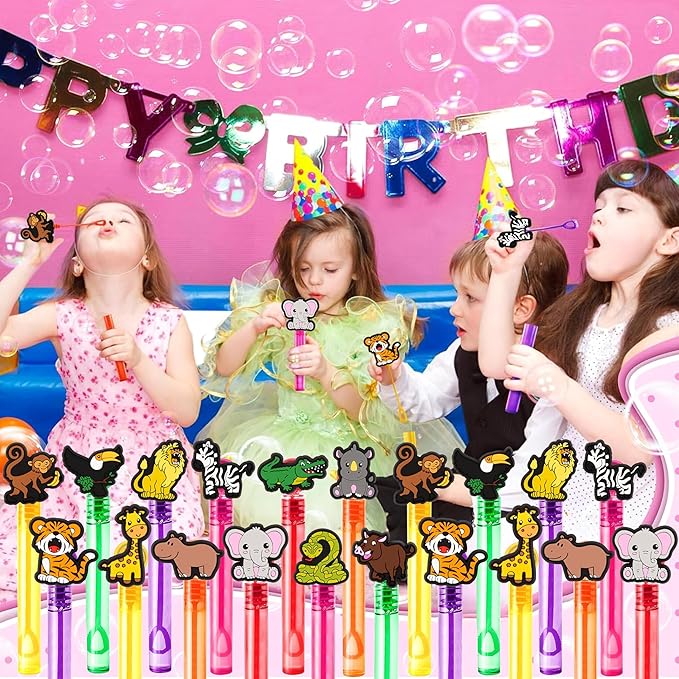 Jungle Safari Party Favors for Kids – 24PCS Animal-Themed Bubble Wands, Great for Birthday Supplies, Pinata Fillers, Goodie Bags & Classroom Rewards