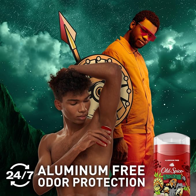 Old Spice Aluminum Free Deodorant for Men, 24/7 Odor Protection, 24/7 Freshness & Lasting Scent, Goes on Clear, Alphascentauri with Green Herbal Scent, 3.0 oz