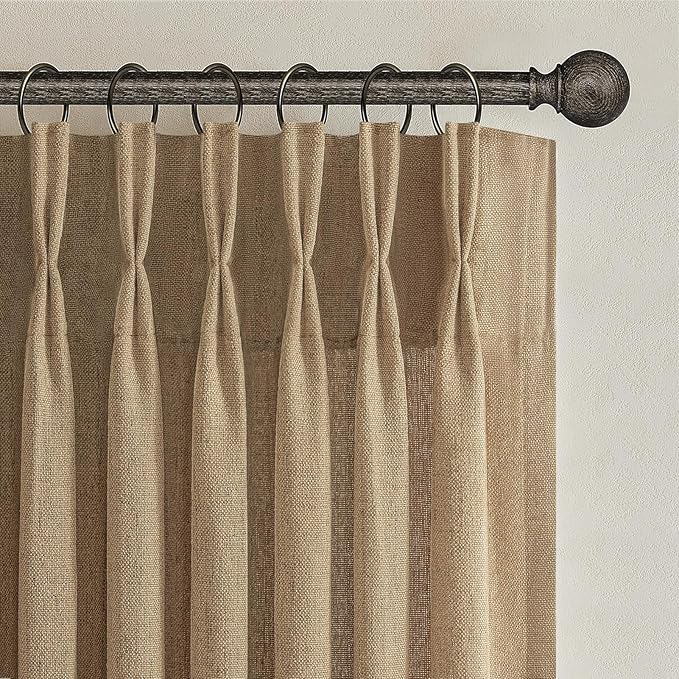 Extra Long Rust Brown Semi Sheer Living Room High Ceiling Curtains 108 Inch 2 Panels Set, Memory Shape Pinch Pleated Linen Blend Light Filtering Elegant Curtain & Drapes for Large Window 40"W x 108"L