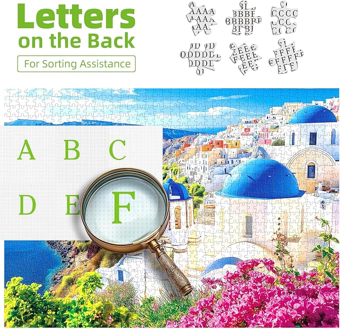 500 Piece Jigsaw Puzzle for Adults - Santorini Blue Domes: Greek Island Coastal View with Unique Shaped Pieces, 23x15 Inch Unique Art Puzzle, Challenging Hard Difficult Puzzles for Adults